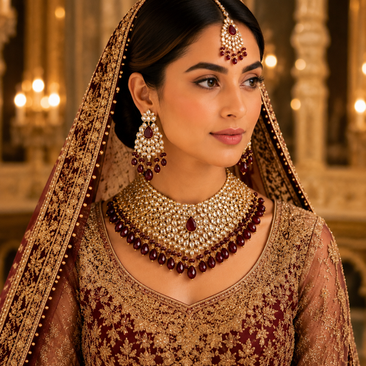Luxury Zircon Bridal Choker Set with Earrings & Tikka | Gold & Silver Variants