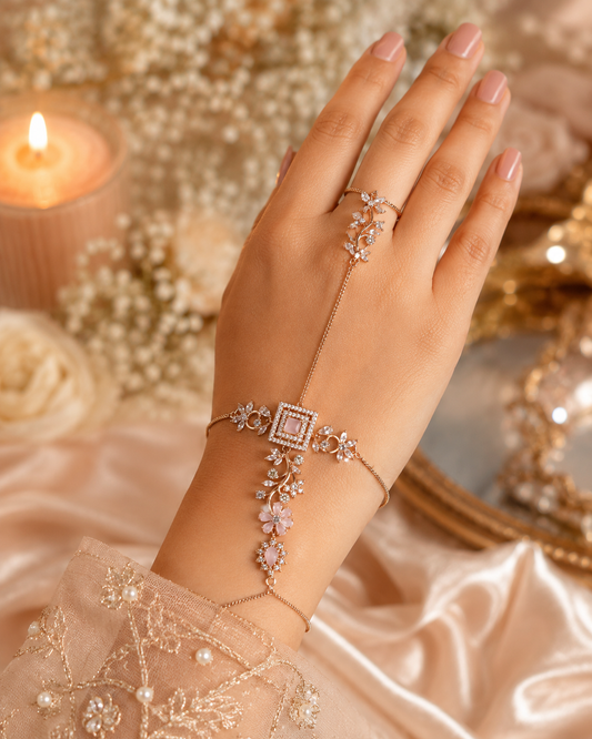 Luxury Floral Hand Harness Ring Bracelet for Women