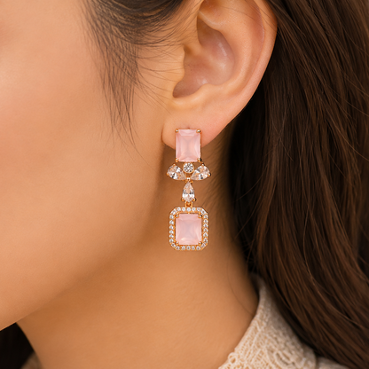 Gold Plated Floral Crystal Drop Earrings for Women