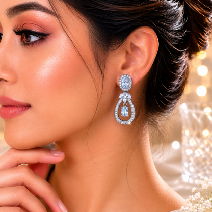 Silver Plated Floral Crystal Drop Earrings for Women