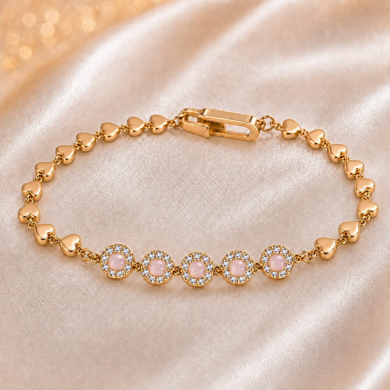 Gold-Plated Brown Stone Heart Chain Bracelet
