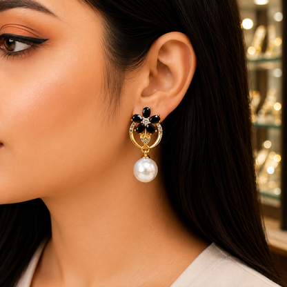 Gold Plated Floral Crystal Drop Earrings for Women