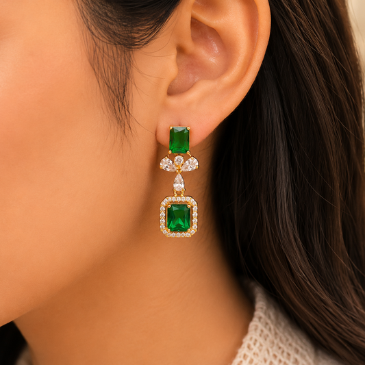 Gold Plated Floral Crystal Drop Earrings for Women