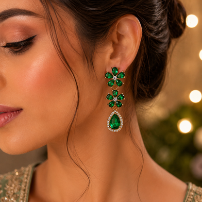 Gold Plated Floral Crystal Drop Earrings for Women