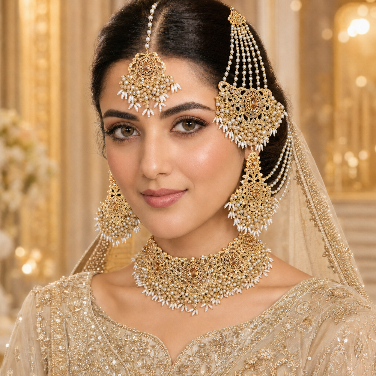 Royal Handcrafted Kundan Bridal Choker Set with Pearls, Jhumar & Tikka