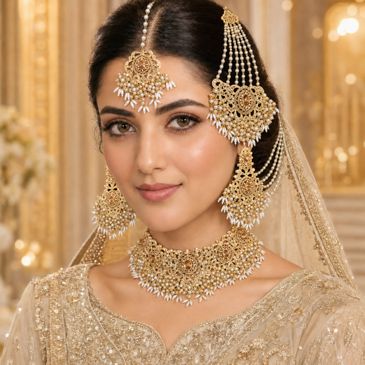 Royal Handcrafted Kundan Bridal Choker Set with Pearls, Jhumar & Tikka