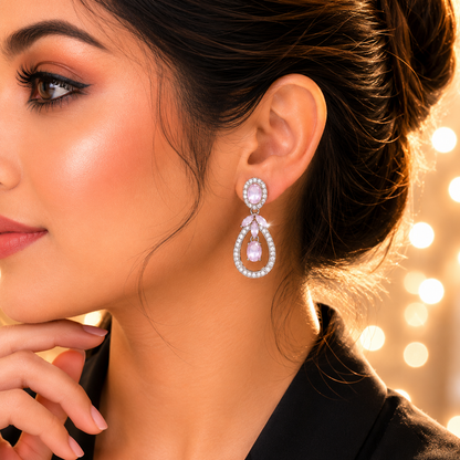 Silver Plated Floral Crystal Drop Earrings for Women
