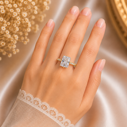 Elegant Gold Plated Adjustable Ring with Large White Crystal Stone
