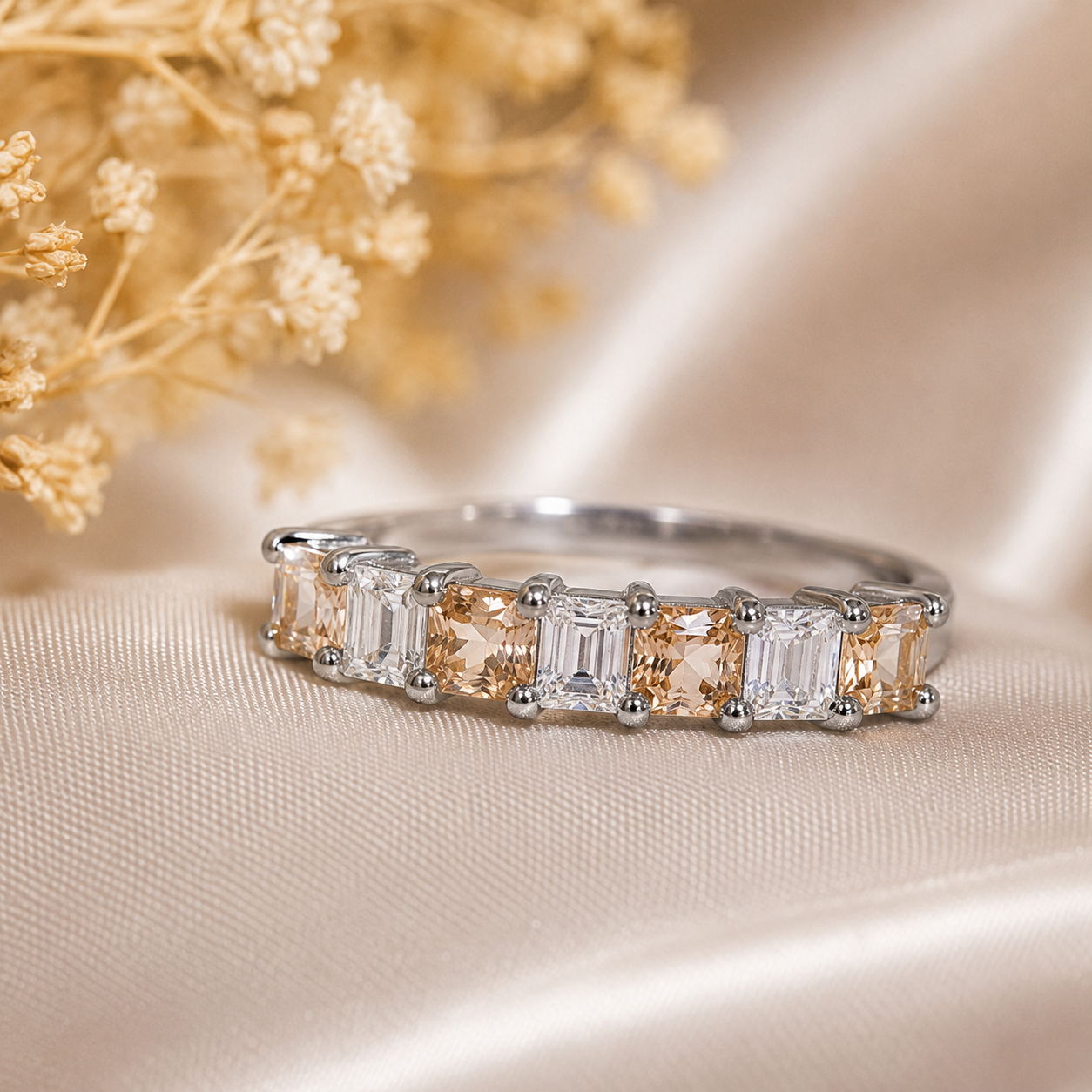 Silver Plated Adjustable Crystal Ring for Women | Elegant White & Soft Pink Stone Band | Tarnish Resistant