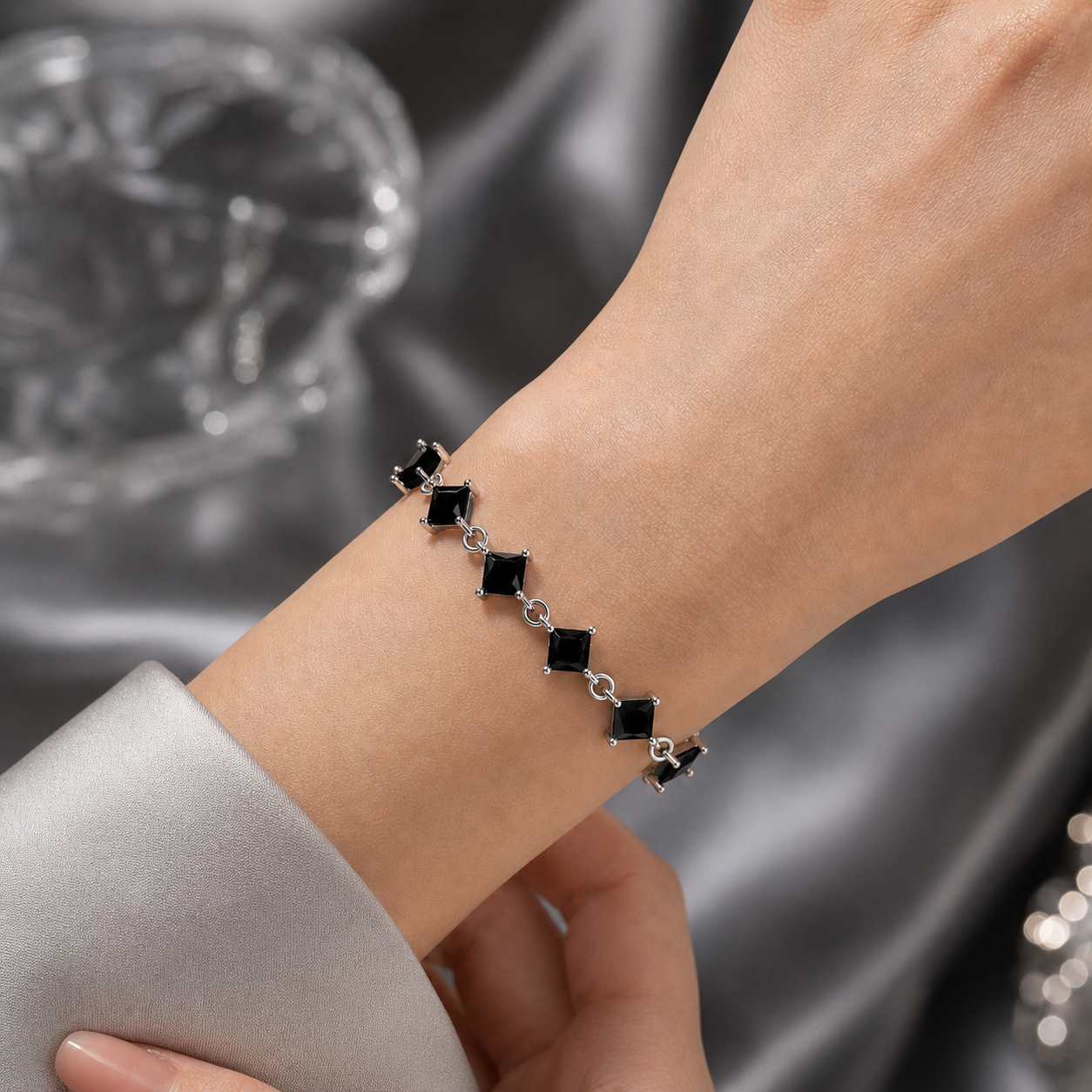 Silver Plated Square Stone Bracelet for Women – 4 Colors