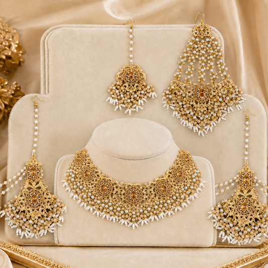 Royal Handcrafted Kundan Bridal Choker Set with Pearls, Jhumar & Tikka