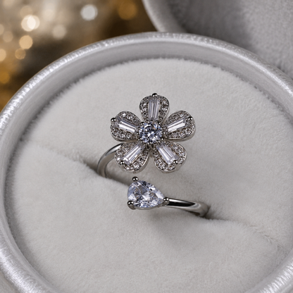 Silver Plated Adjustable Flower Ring for Women | Premium Zircon Adjustable Ring | Color Guarantee