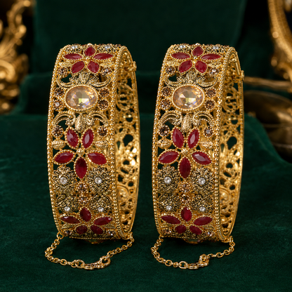Luxury Ruby Floral Handwork Bridal Bangles – Pair