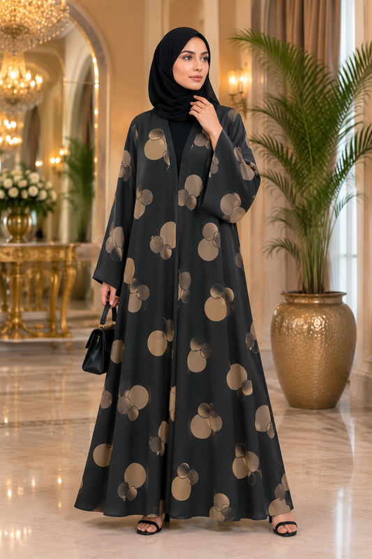 Korean Nida Printed Abaya – Elegant Circle Design