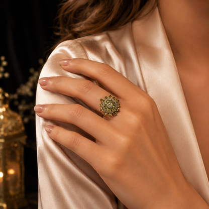 Gold Plated Adjustable Floral Crystal Ring for Women