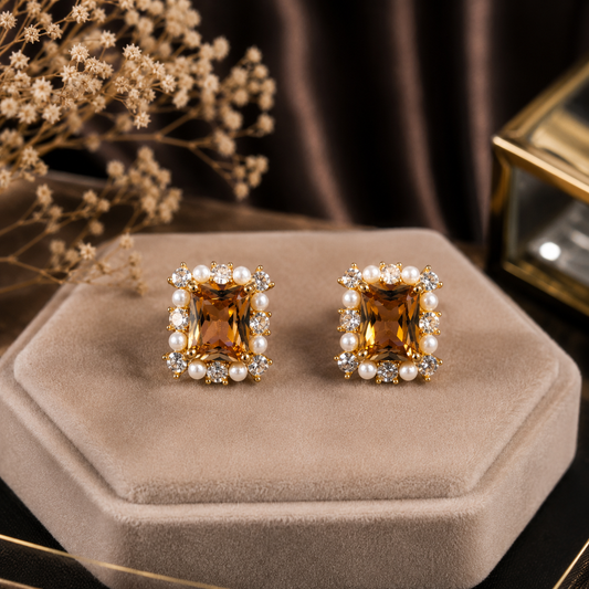 Gold Crystal Stud Earrings for Women
