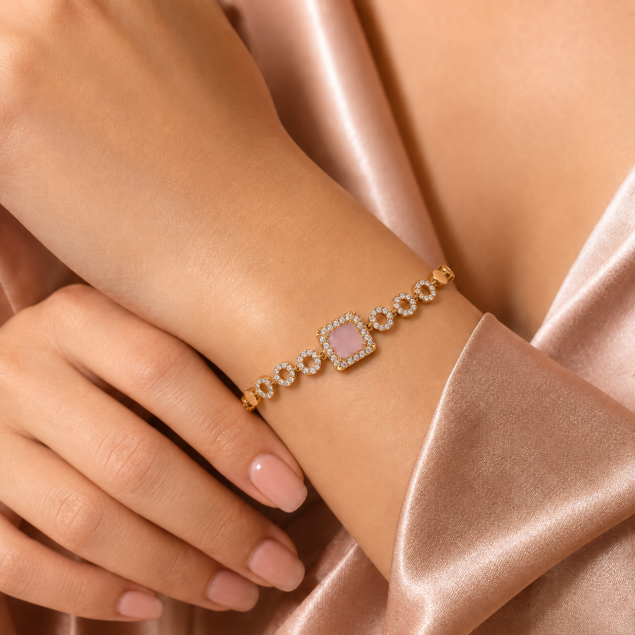 Gold-Plated Crystal Bracelet with Square Stone – Color Guaranteed