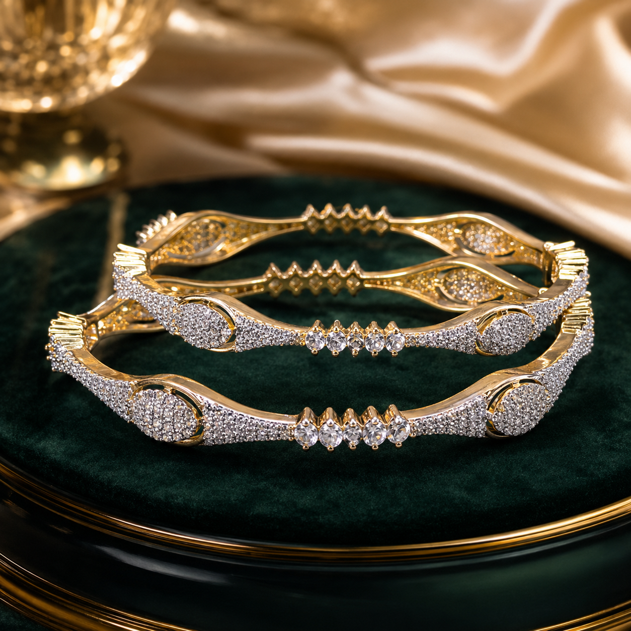 One Carat Gold-Plated Stone Bangles – Color Guarantee Pair