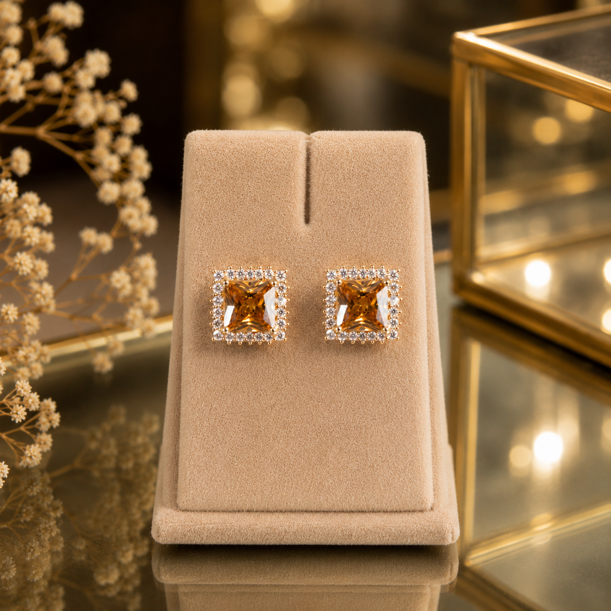 silver Plated Crystal Stud Earrings for Women