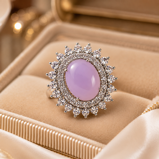 Luxury Silver Plated Bridal Oval Stone Ring