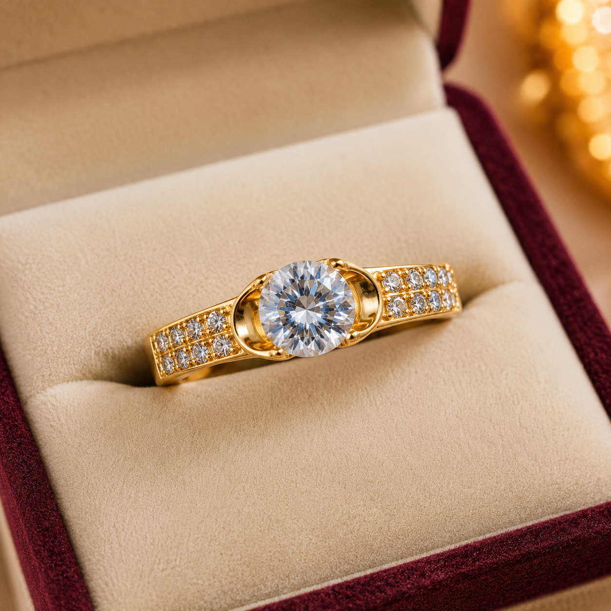 Elegant Gold Plated Adjustable Ring with Sparkling Round-Cut Stone