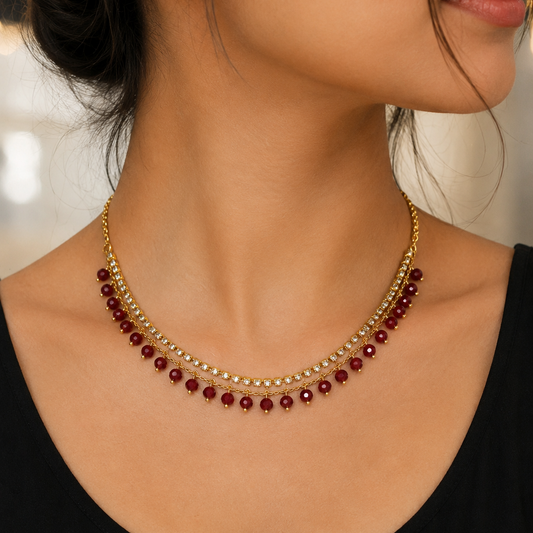 Gold Plated Red Stone Choker Necklace for Women