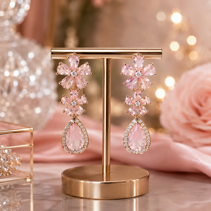 Gold Plated Floral Crystal Drop Earrings for Women