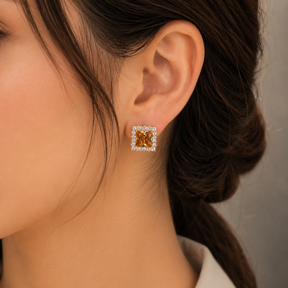 silver Plated Crystal Stud Earrings for Women