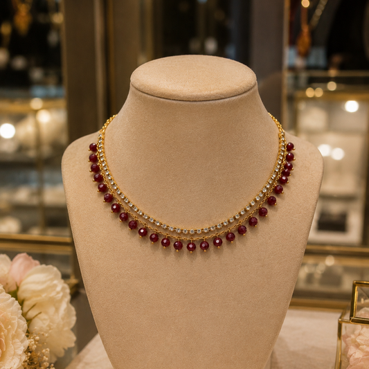 Gold Plated Red Stone Choker Necklace for Women