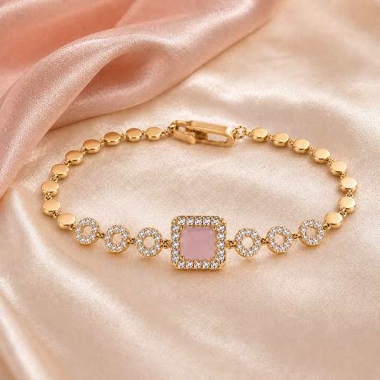 Gold-Plated Crystal Bracelet with Square Stone – Color Guaranteed