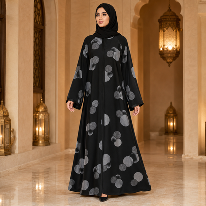 Korean Nida Printed Abaya – Elegant Circle Design
