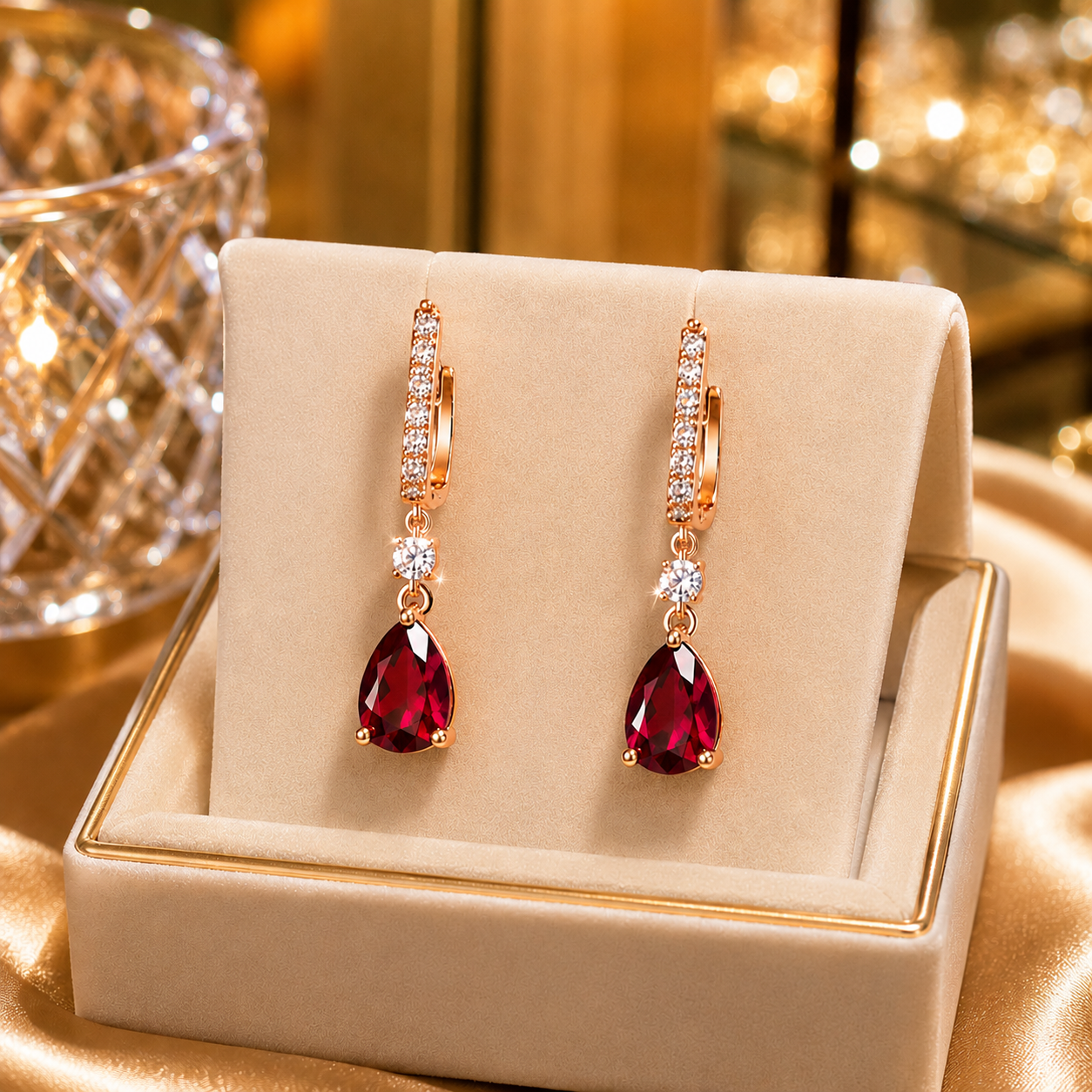 Gold Plated Floral Crystal Drop Earrings for Women