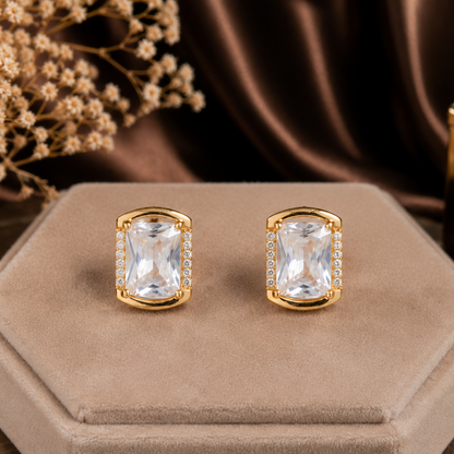 Gold Crystal Stud Earrings for Women