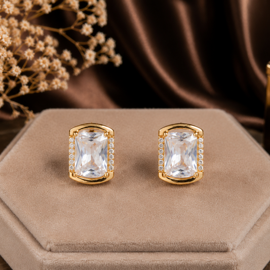 Gold Crystal Stud Earrings for Women