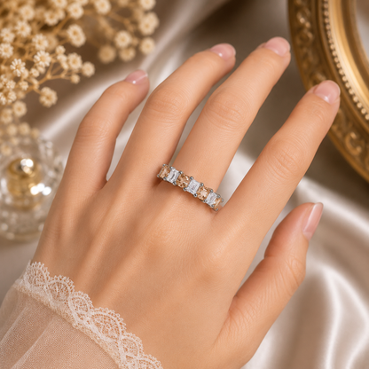Silver Plated Adjustable Crystal Ring for Women | Elegant White & Soft Pink Stone Band | Tarnish Resistant