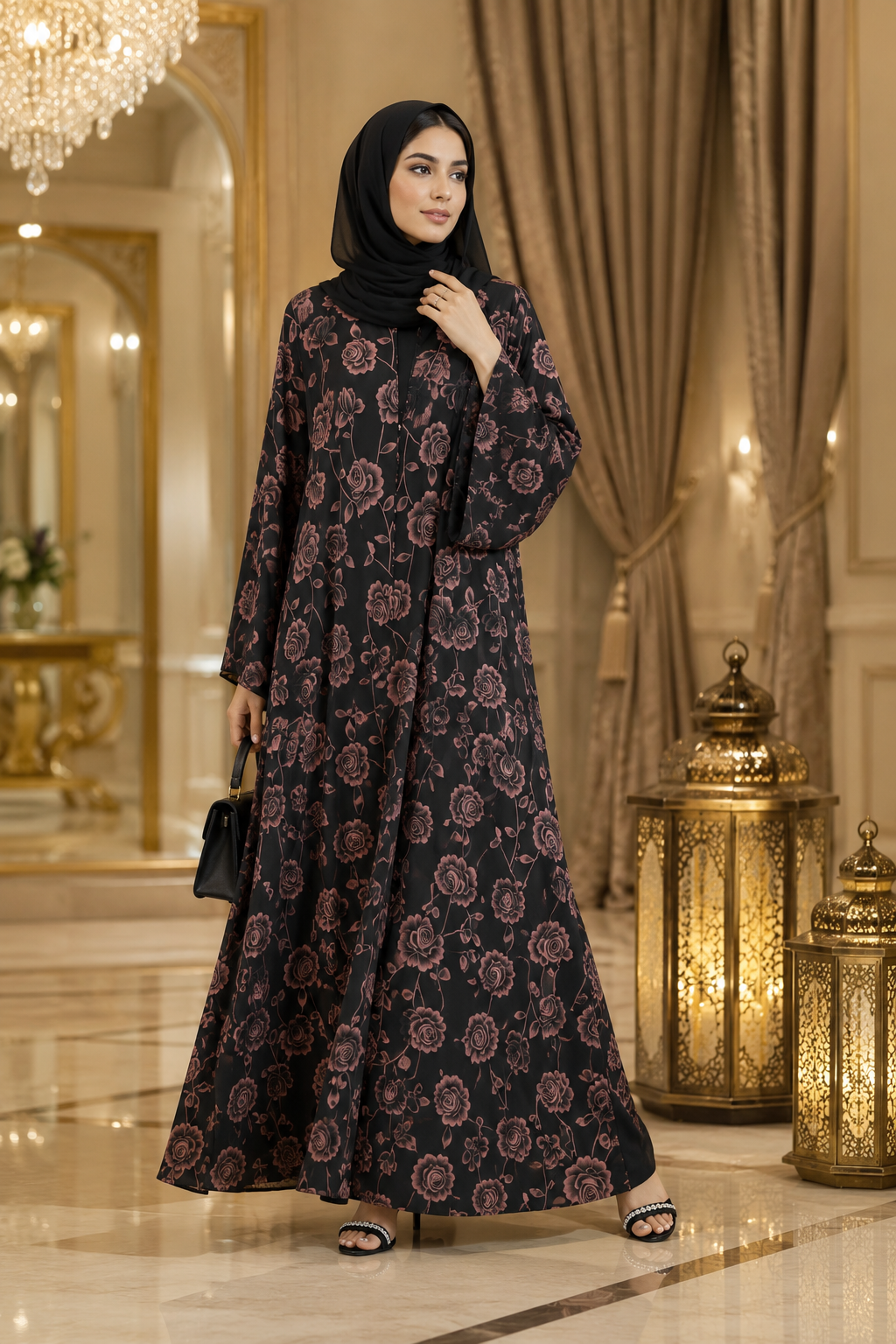 Premium Korean Nida Floral Printed Abaya