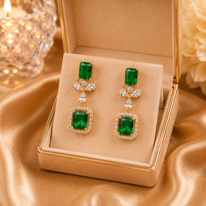 Gold Plated Floral Crystal Drop Earrings for Women
