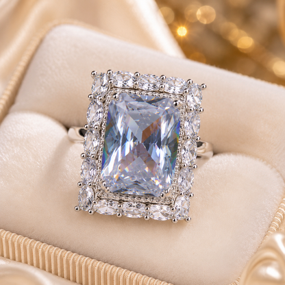 Luxury Silver Plated Adjustable Crystal Ring