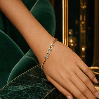 Gold-Plated Brown Stone Heart Chain Bracelet