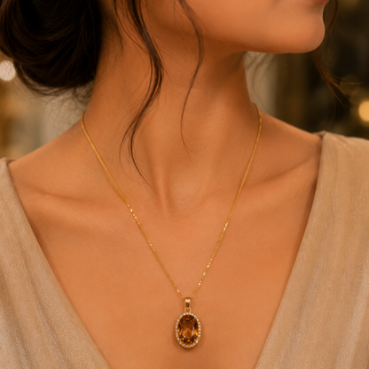 Gold Plated Golden Stone Pendant Necklace for Women