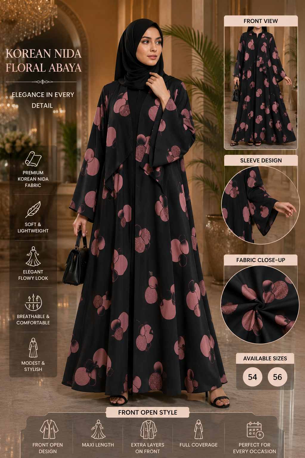 Korean Nida Printed Abaya – Elegant Circle Design