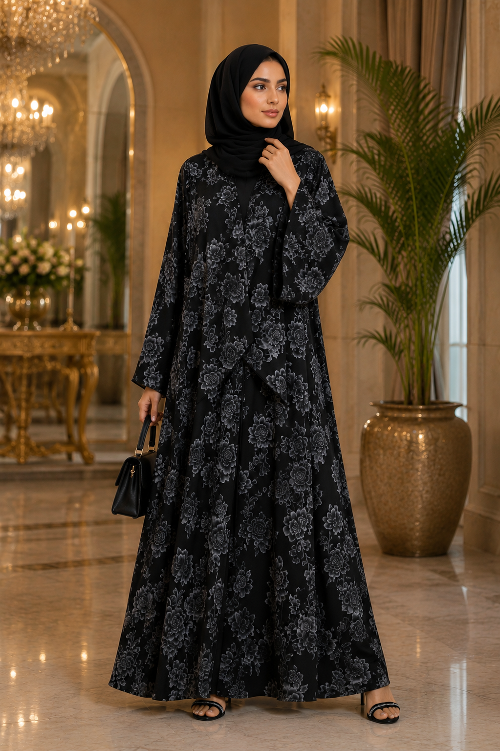 Premium Korean Nida Floral Printed Abaya