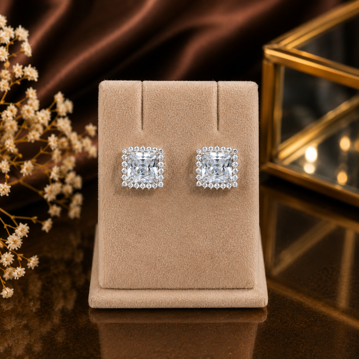 silver Plated Crystal Stud Earrings for Women