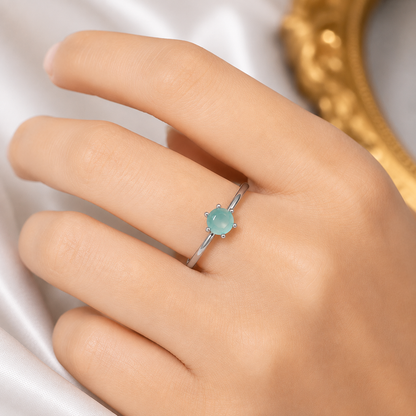 Silver Plated Aqua Stone Adjustable Ring