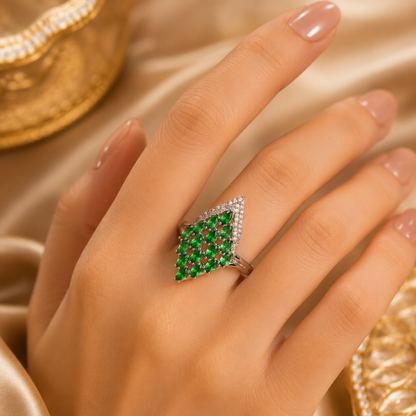 Luxury Emerald Bridal Silver Plated Statement Ring