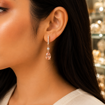 Gold Plated Floral Crystal Drop Earrings for Women