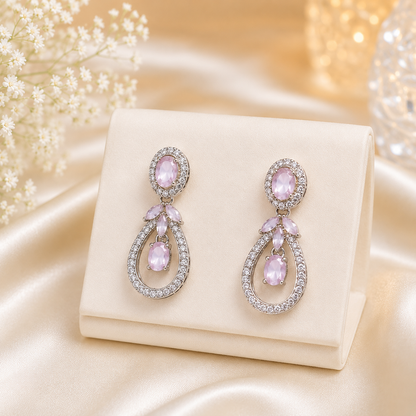 Silver Plated Floral Crystal Drop Earrings for Women