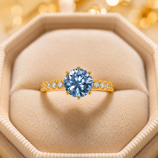 Elegant Gold Plated Adjustable Ring with Sparkling Blue Center Stone