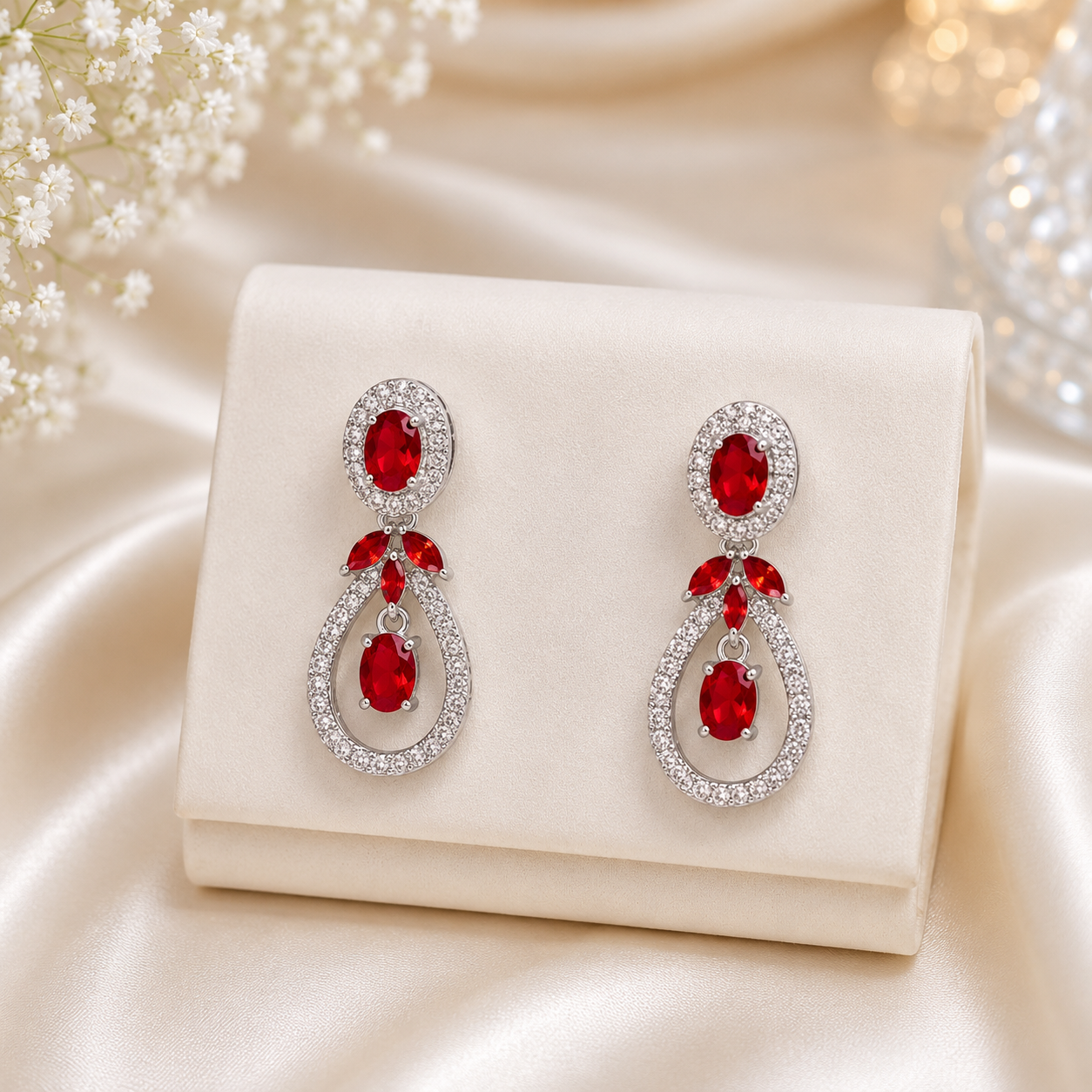 Silver Plated Floral Crystal Drop Earrings for Women