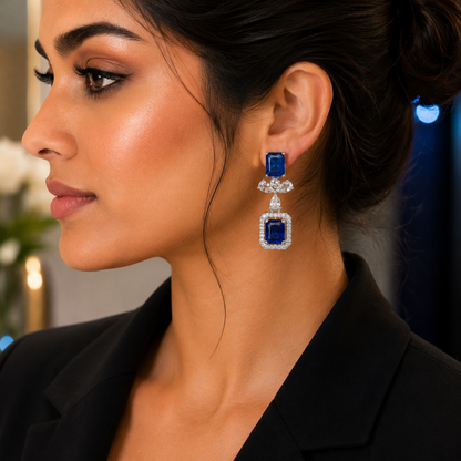 Gold Plated Floral Crystal Drop Earrings for Women